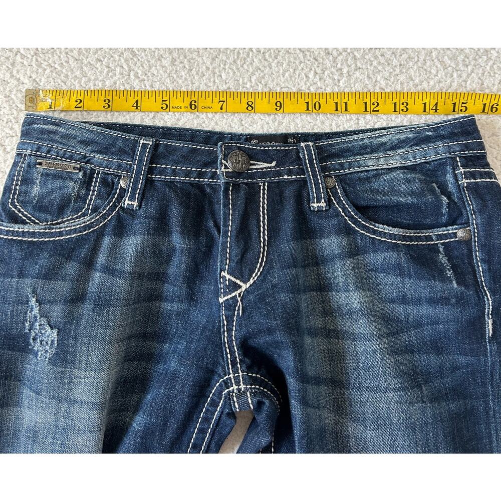 Rerock for Express Women's Boot Cut Jeans Sz 4R Blue Low Distressed Y2K Western - Picture 3 of 8